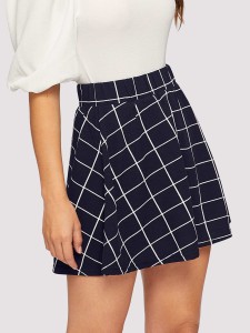 Grid Print Flare Skirt
