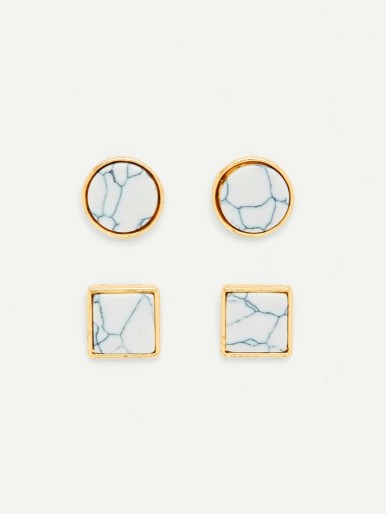 Geometric Design Stud Earring Set 2pairs