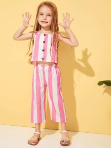 Toddler Girls Vertical-striped Button Front Top With Pants