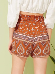 Paperbag Waist Tribal Print Shorts