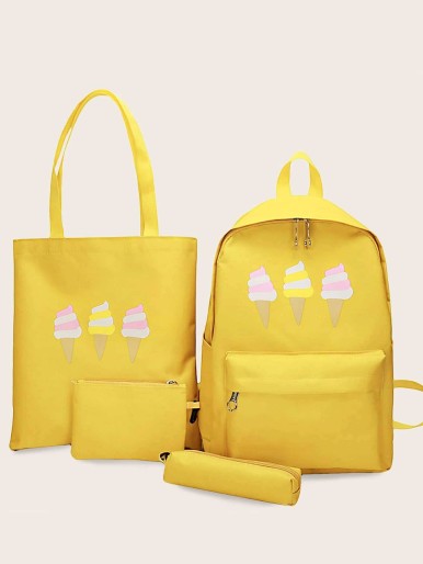 4pcs Ice Cream Graphic Backpack With Pencil Case