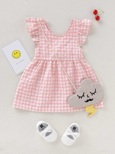Baby Ruffle Trim Gingham A-line Dress Without Bag