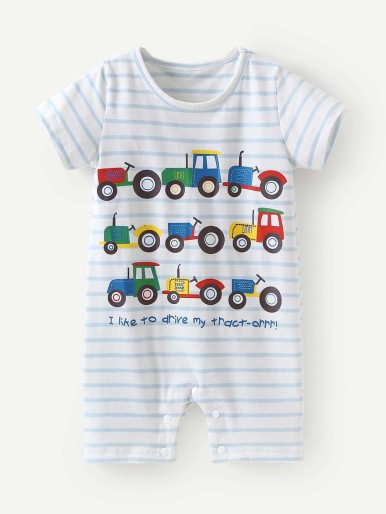 Toddler Boys Sentence And Agricultural Vehicles Print Jumpsuit