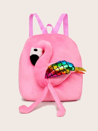 Girls Flamingo Decor Fuzzy Backpack