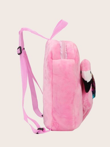 Girls Flamingo Decor Fuzzy Backpack