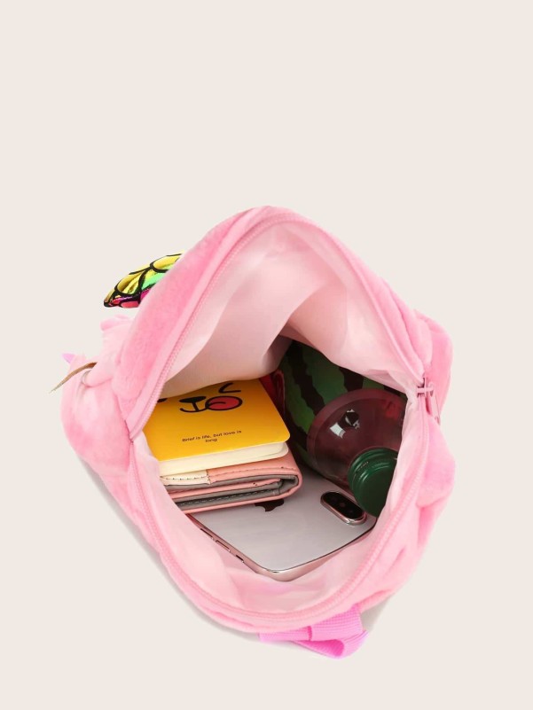 Girls Flamingo Decor Fuzzy Backpack