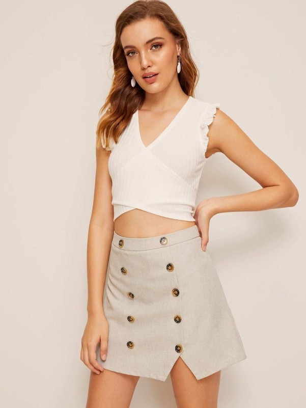 Double Breasted Front Split Skirt