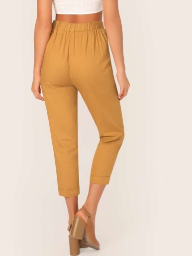 Solid Rolled Hem Crop Cigarette Pants