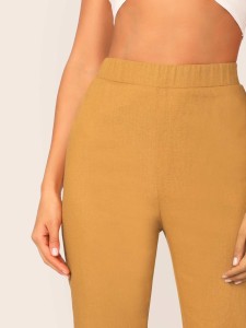 Solid Rolled Hem Crop Cigarette Pants