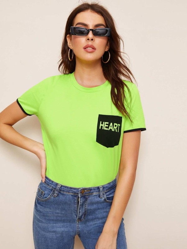 Neon Green Letter Pocket Patched Tee