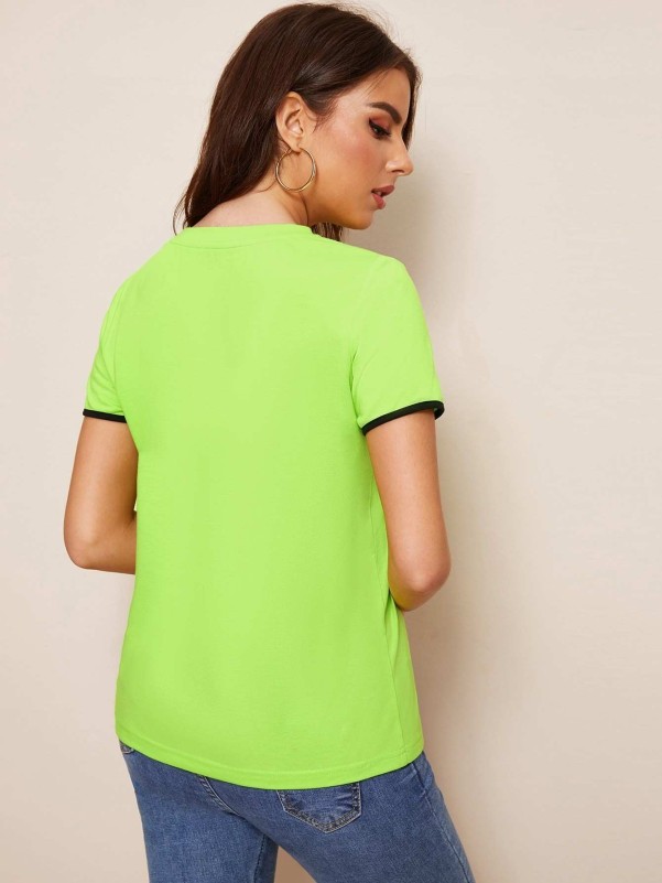 Neon Green Letter Pocket Patched Tee