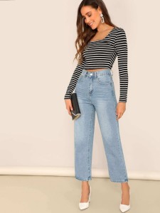 Square Neck Crop Striped Tee