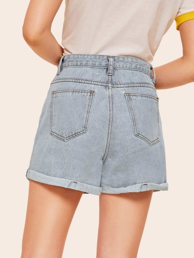 Stitch Detail Cuffed Hem Denim Shorts