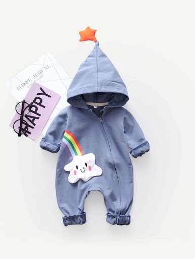 Boys Cartoon Patched Hooded Jumpsuit