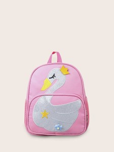 Girls Embroidered Swan Patch Decor Backpack