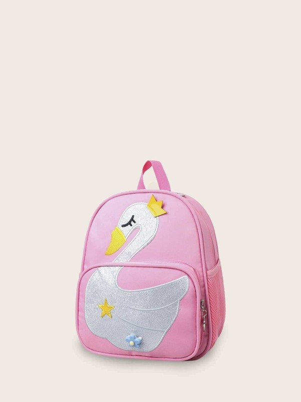 Girls Embroidered Swan Patch Decor Backpack