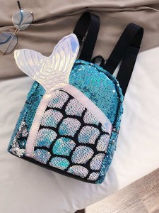 Girls Sequins Decor Mermaid Design Backpack