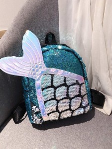 حقيبة ظهر للبنات مزينة بالترتر بتصميم حورية البحر