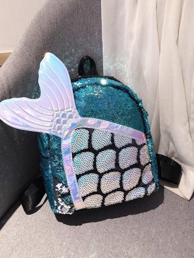 Girls Sequins Decor Mermaid Design Backpack