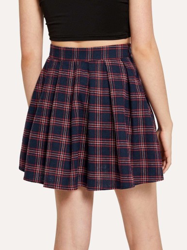 Plaid Print Boxed Pleated Skirt