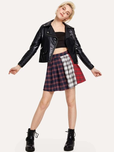 Plaid Print Boxed Pleated Skirt