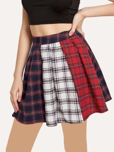 Plaid Print Boxed Pleated Skirt
