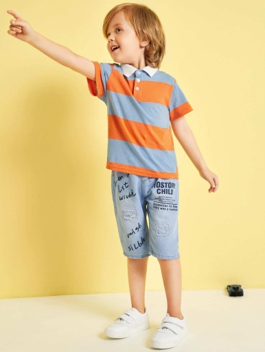 Toddler Boys Cut And Sew Panel Polo Shirt