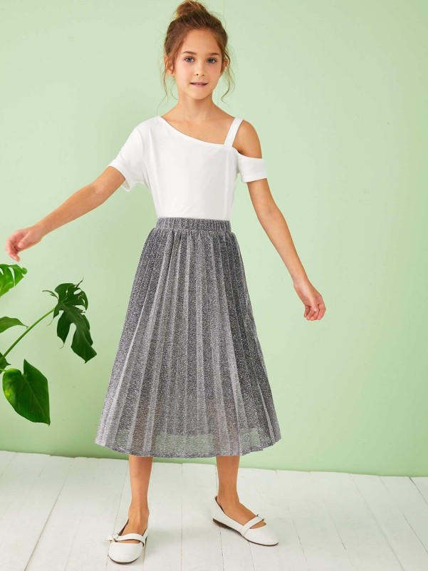 Girls Glitter Pleated Skirt