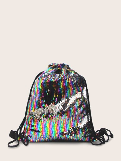 Girls Colorful Sequin Drawstring Backpack