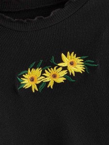 Toddler Girls Sunflower Embroidery Lettuce Trim Tee