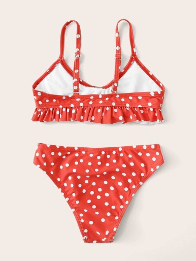 Girls Polka Dot Frill Trim Bikini Swimsuit
