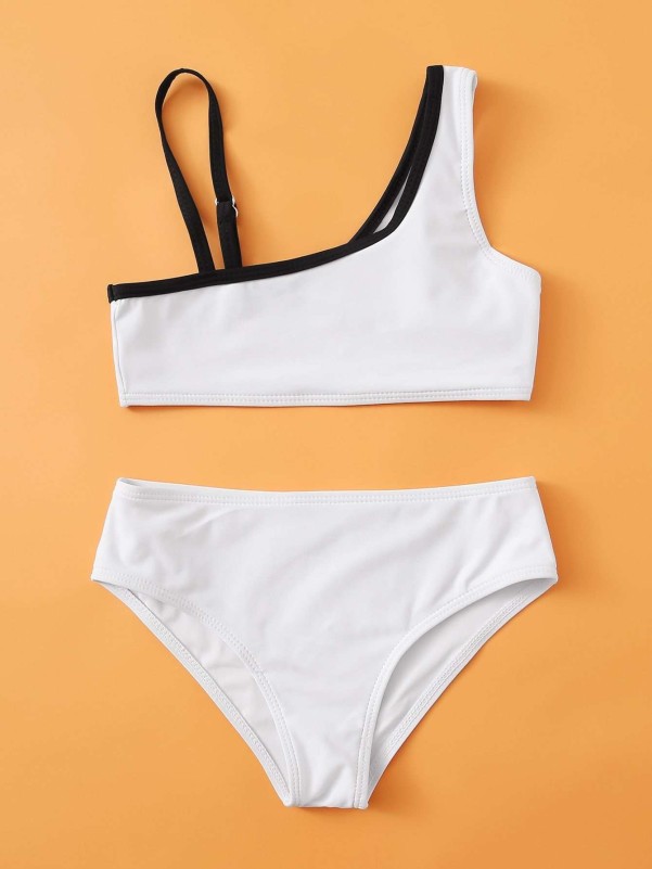 Girls Contrast Binding Bikini Swimsuit