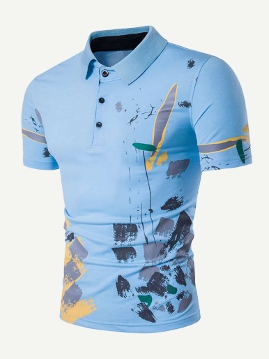 Men Abstract Print Polo Shirt