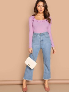 Ruffle Trim Rib Knit Tee