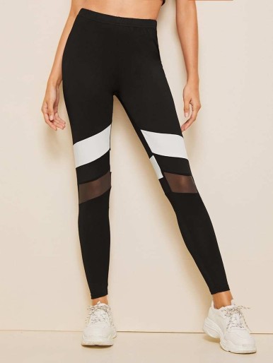 Contrast Mesh Colorblock Leggings