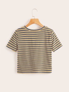 Striped Twist Front Ribbed Tee