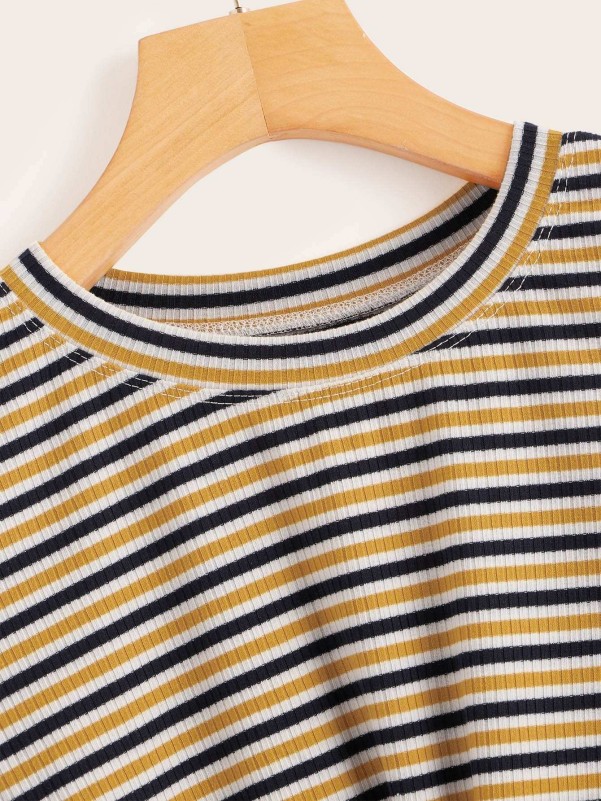 Striped Twist Front Ribbed Tee