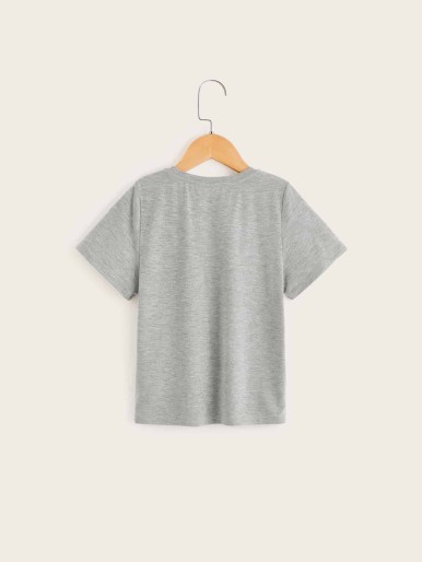 Gray Casual Animal Shirts Girls Pocket