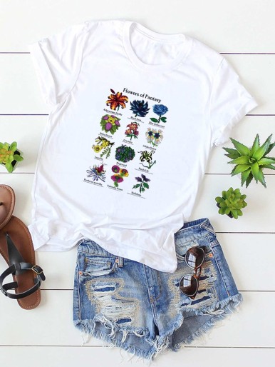 Plus Plants & Letter Graphic Tee. بلص نباتات ورسومات تي شيرت