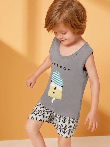 Toddler Boys Cartoon & Anchor Print Pajama Set