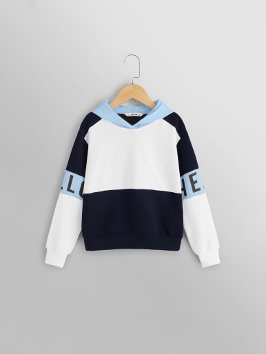 Girl Letter Graphic Color-block Hoodie