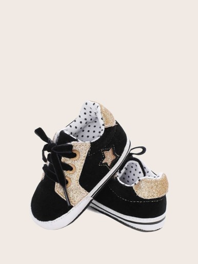 Baby Boys Star Glitter Lace-up Front Sneakers