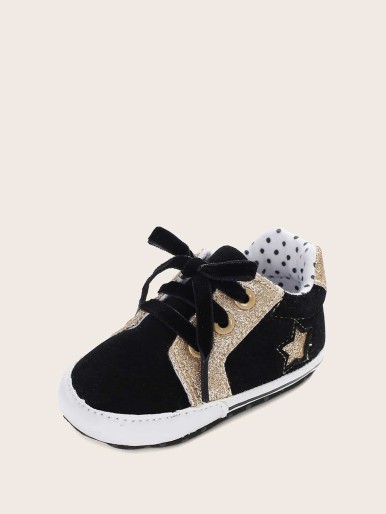 Baby Boys Star Glitter Lace-up Front Sneakers