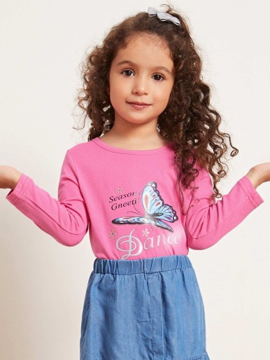 Toddler Girls Butterfly And Letter Graphic Tee