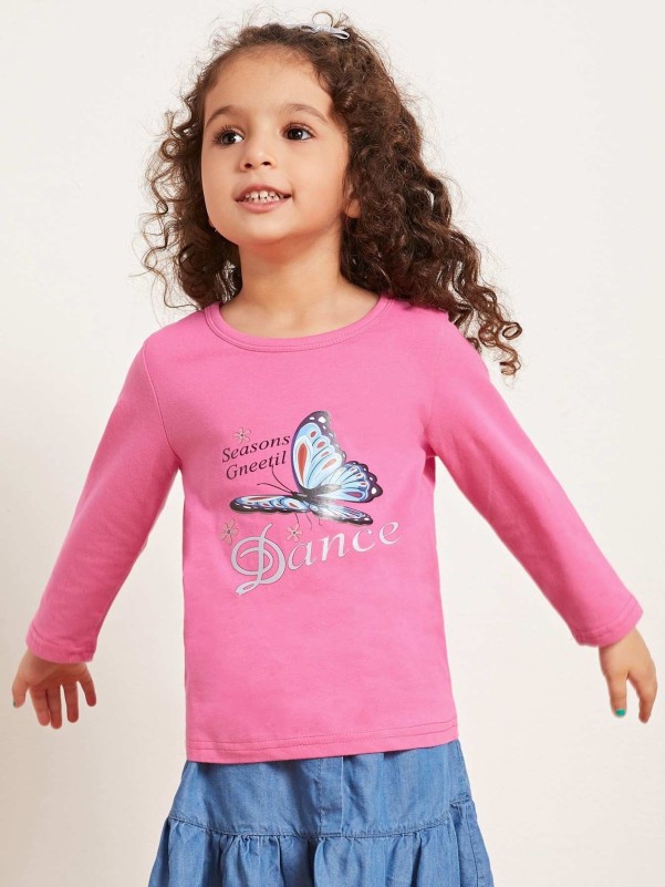 Toddler Girls Butterfly And Letter Graphic Tee