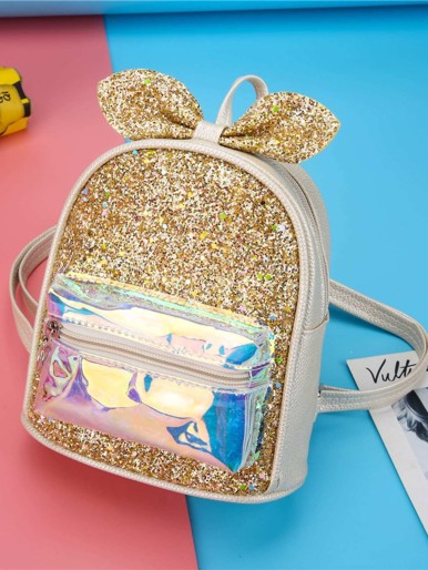 Girls Sequins Decor Holographic Backpack