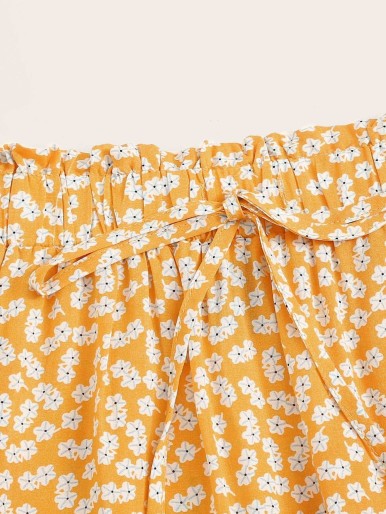 Ditsy Floral Print Tie Front Frilled Skirt