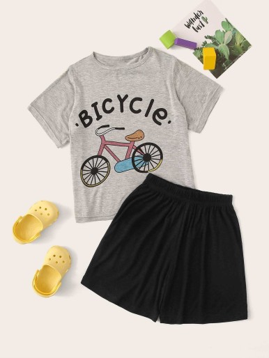 Boys Bicycle & Letter Print Pajama Set