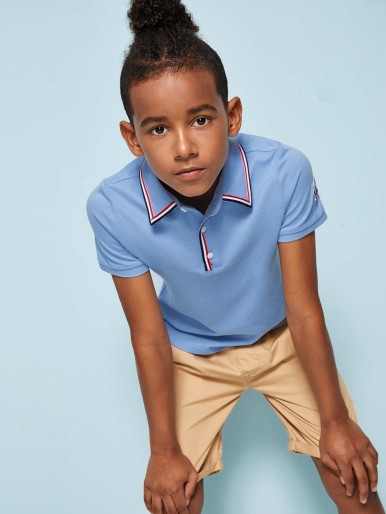 Boys Patched Detail Striped Side Polo Shirt