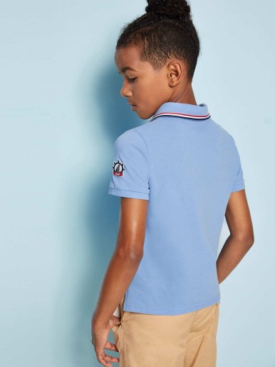 Boys Patched Detail Striped Side Polo Shirt